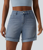 High Waisted Denim Casual Shorts 6'' with Pockets — Malibu Blue Denim — view 4