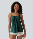 Adjustable Straps Ruched 2-in-1 Built-in Bra Casual Cami Top — June Bug — view 3