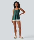 Adjustable Straps Ruched 2-in-1 Built-in Bra Casual Cami Top — June Bug — view 7