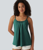 Adjustable Straps Ruched 2-in-1 Built-in Bra Casual Cami Top — June Bug — view 5