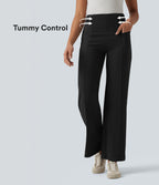 High Waisted Tummy Control Casual Bootcut Trousers with Pockets — Black — view 1