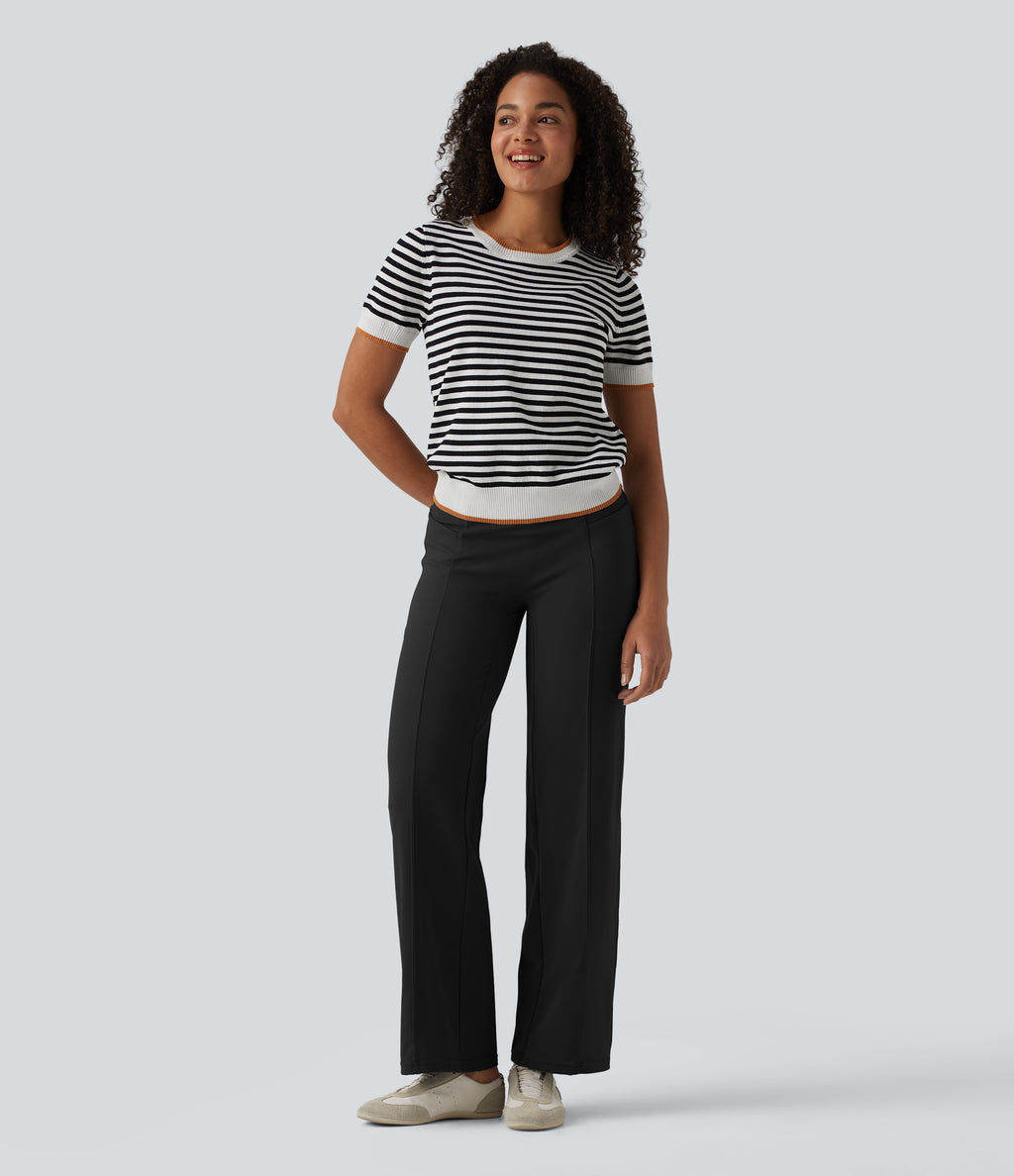 High Waisted Tummy Control Casual Bootcut Trousers with Pockets — Black — view 6