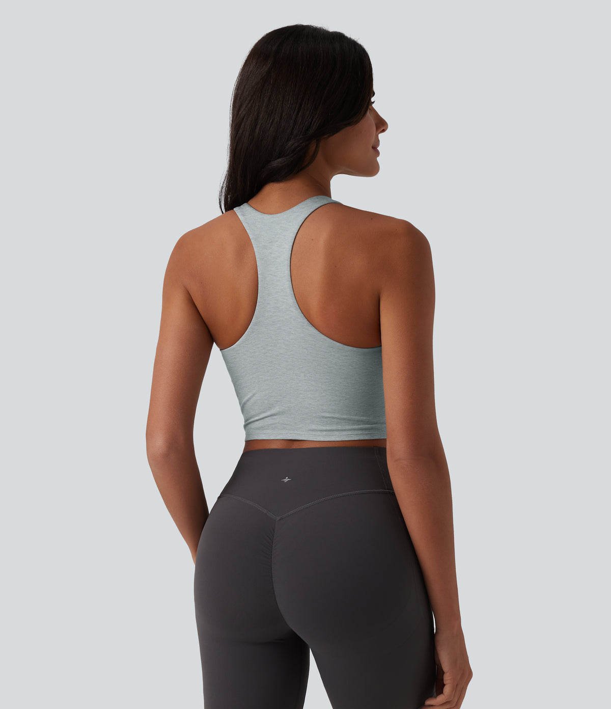 Racerback Cropped Yoga Sports Top — Fogvale Heather — view 4