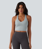 Racerback Cropped Yoga Sports Top — Fogvale Heather — view 2