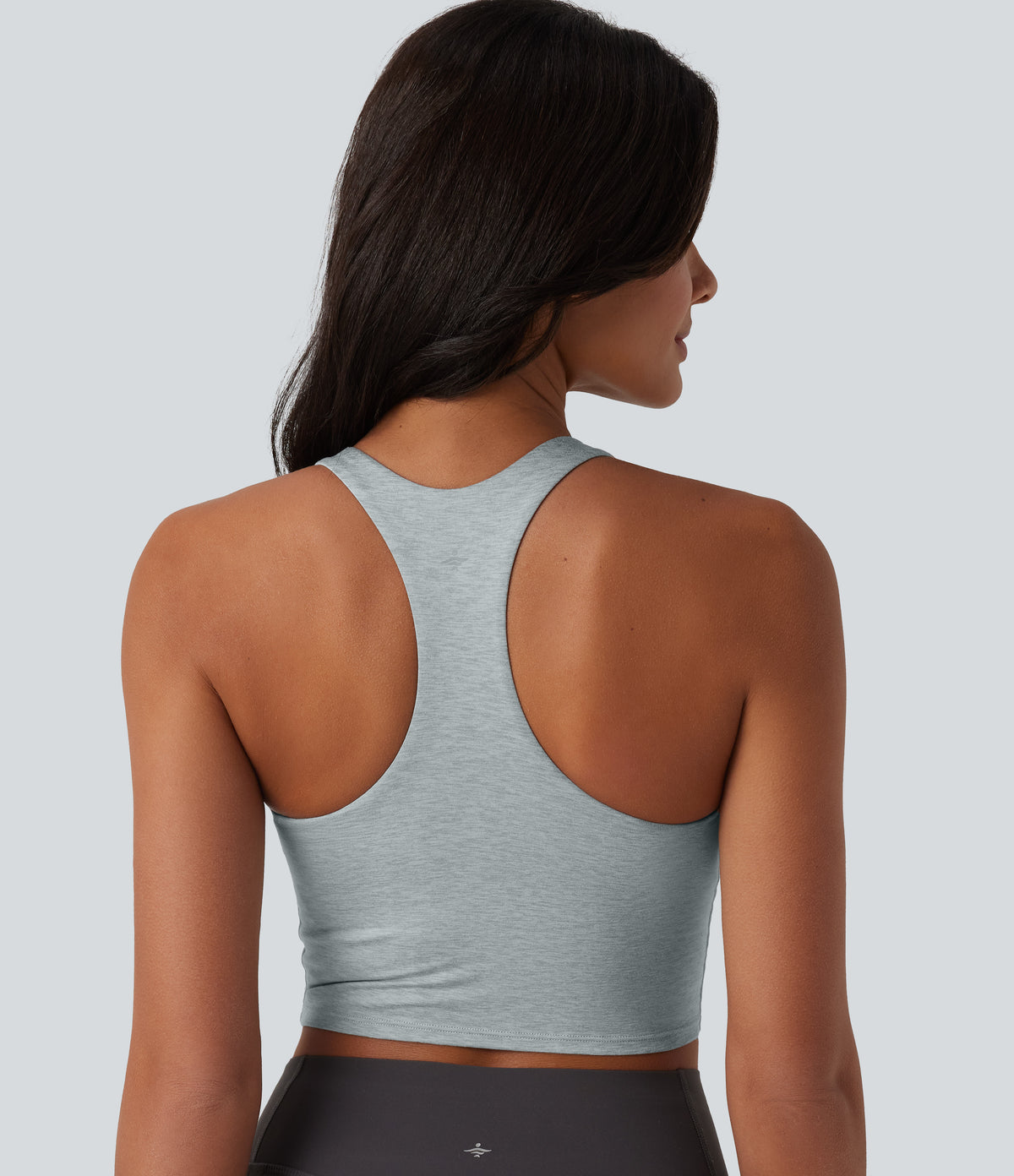 Racerback Cropped Yoga Sports Top — Fogvale Heather — view 1
