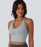 Racerback Cropped Yoga Sports Top — Fogvale Heather — view 5