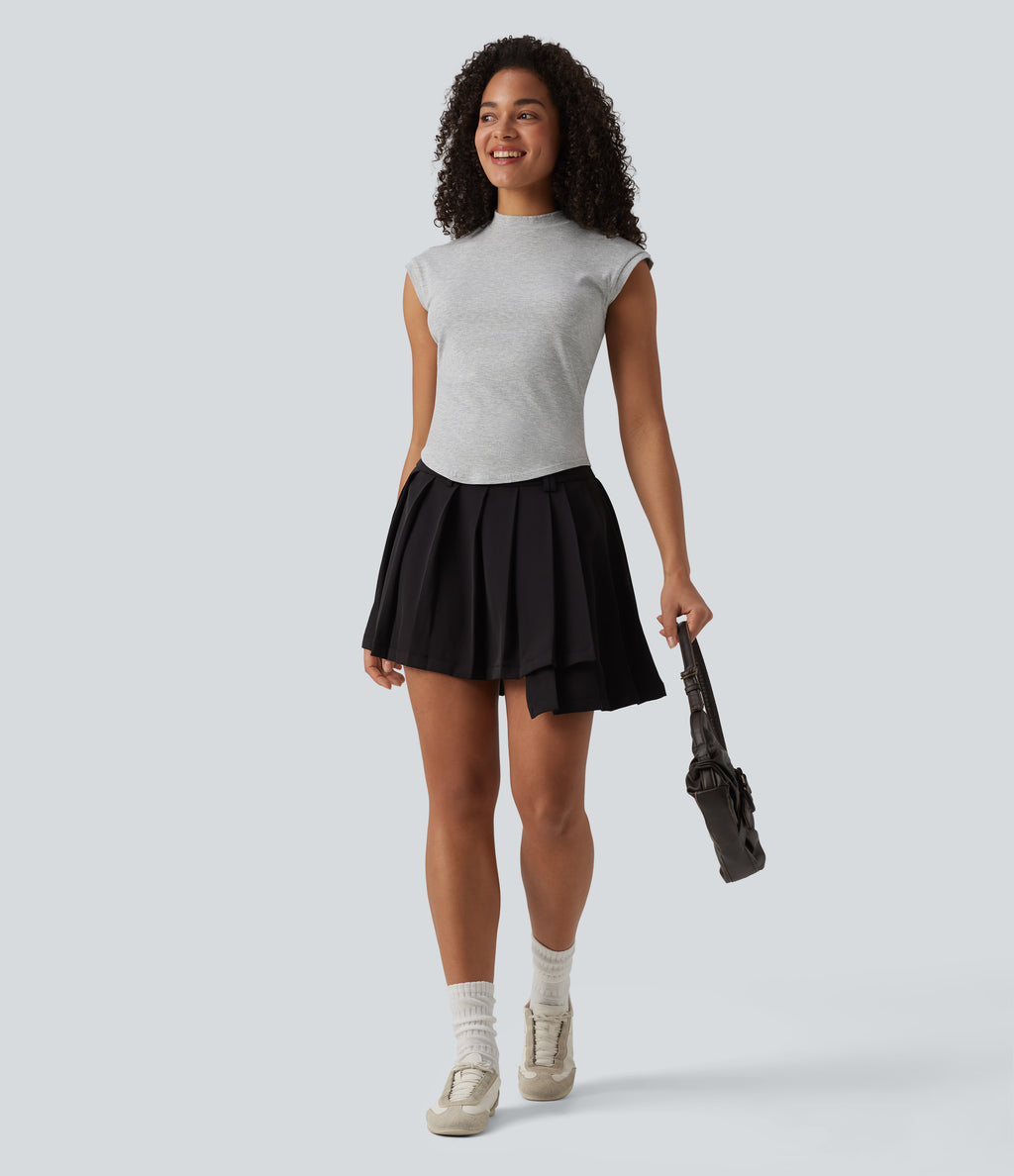 Ribbed Knit Stand Collar Casual Tank Top — Fog Gray — view 5