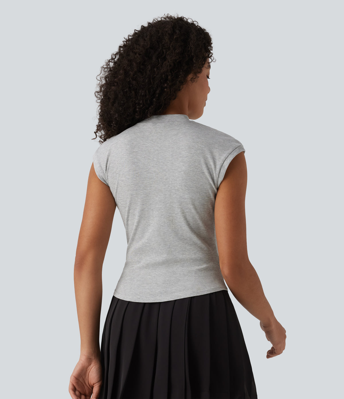 Ribbed Knit Stand Collar Casual Tank Top — Fog Gray — view 2