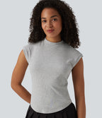 Ribbed Knit Stand Collar Casual Tank Top — Fog Gray — view 1