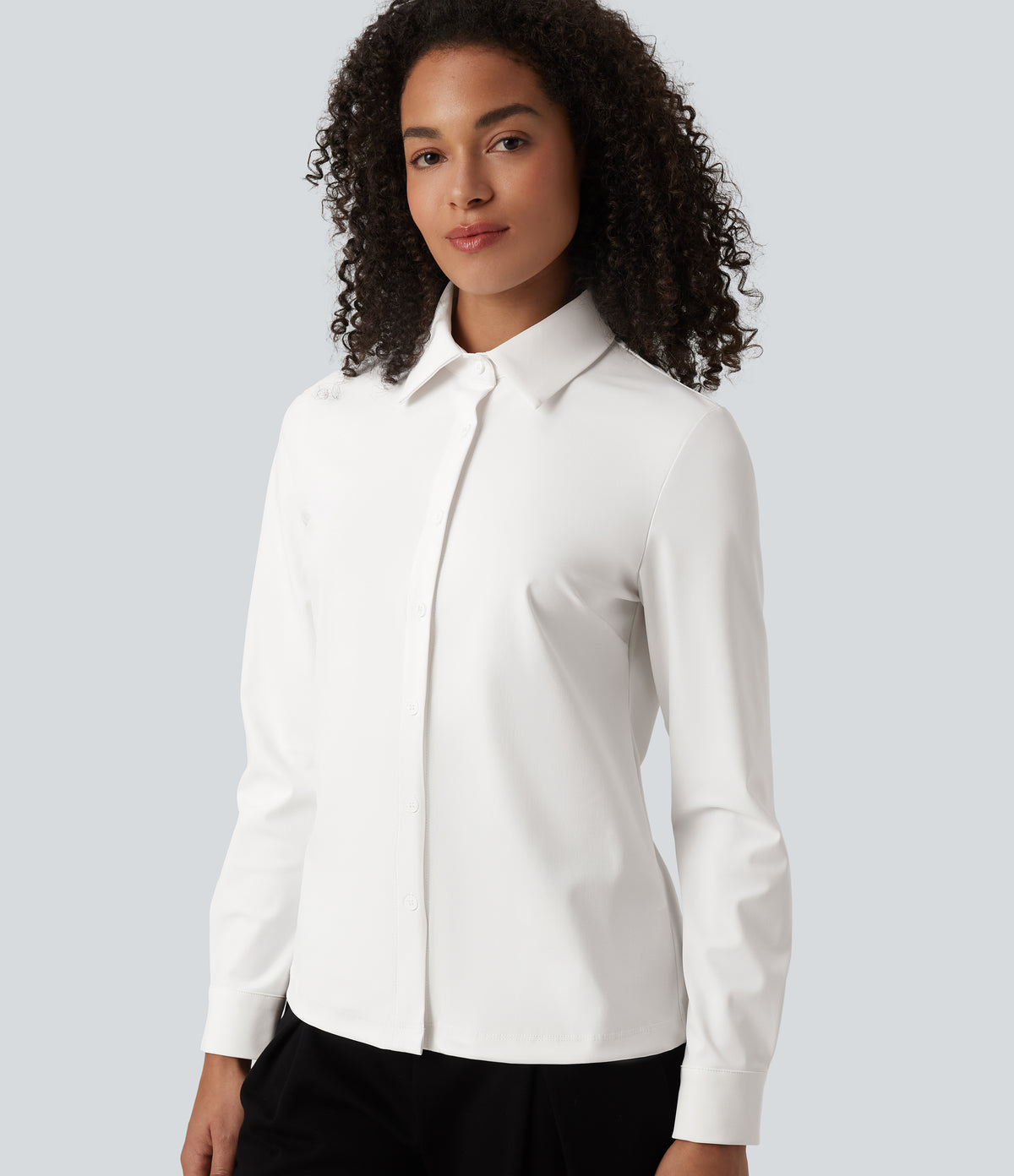 Wrinkle Recovery Collar Long Sleeve Quick Dry Work Shirt — White — view 4