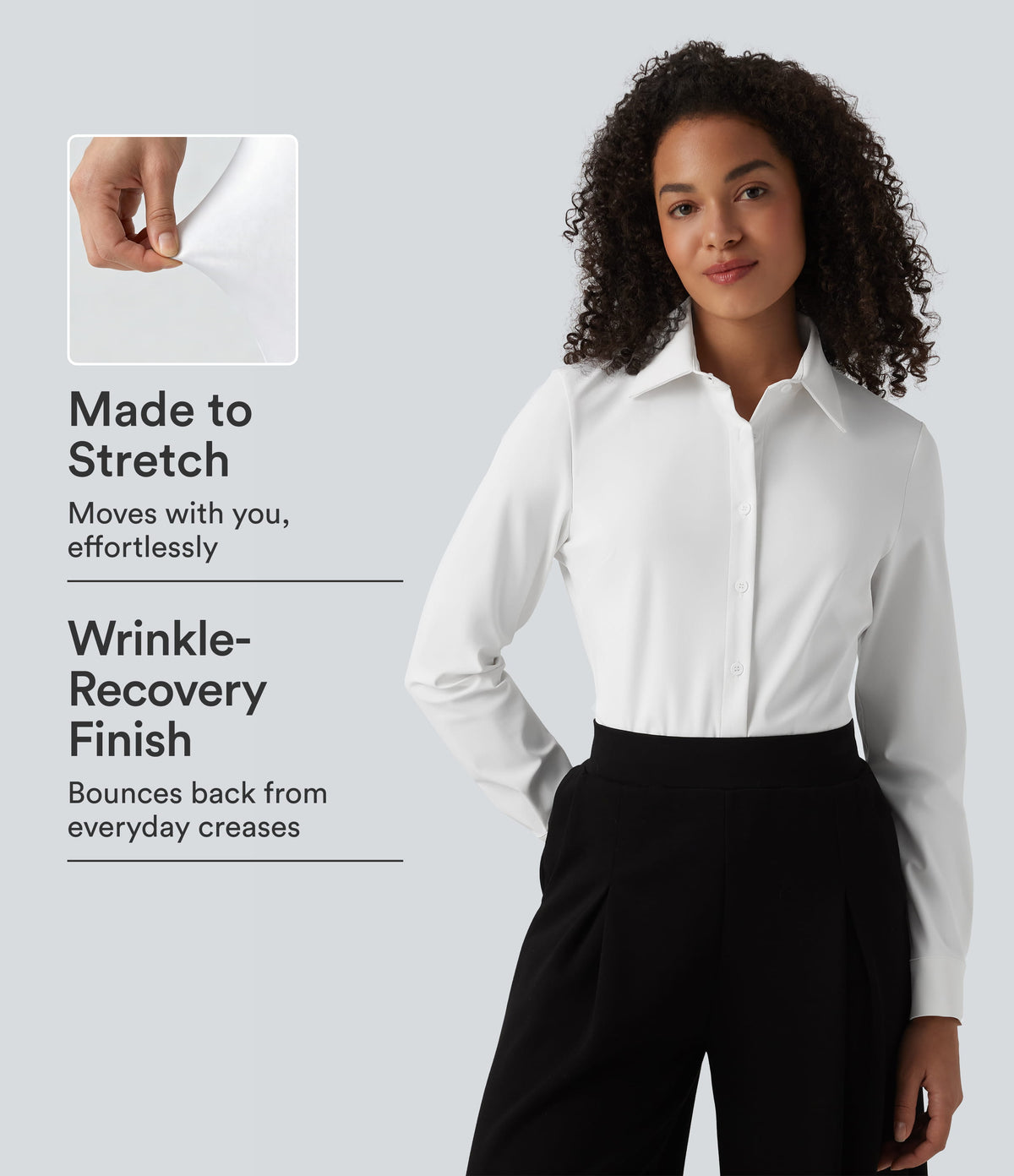 Wrinkle Recovery Collar Long Sleeve Quick Dry Work Shirt — White — view 1
