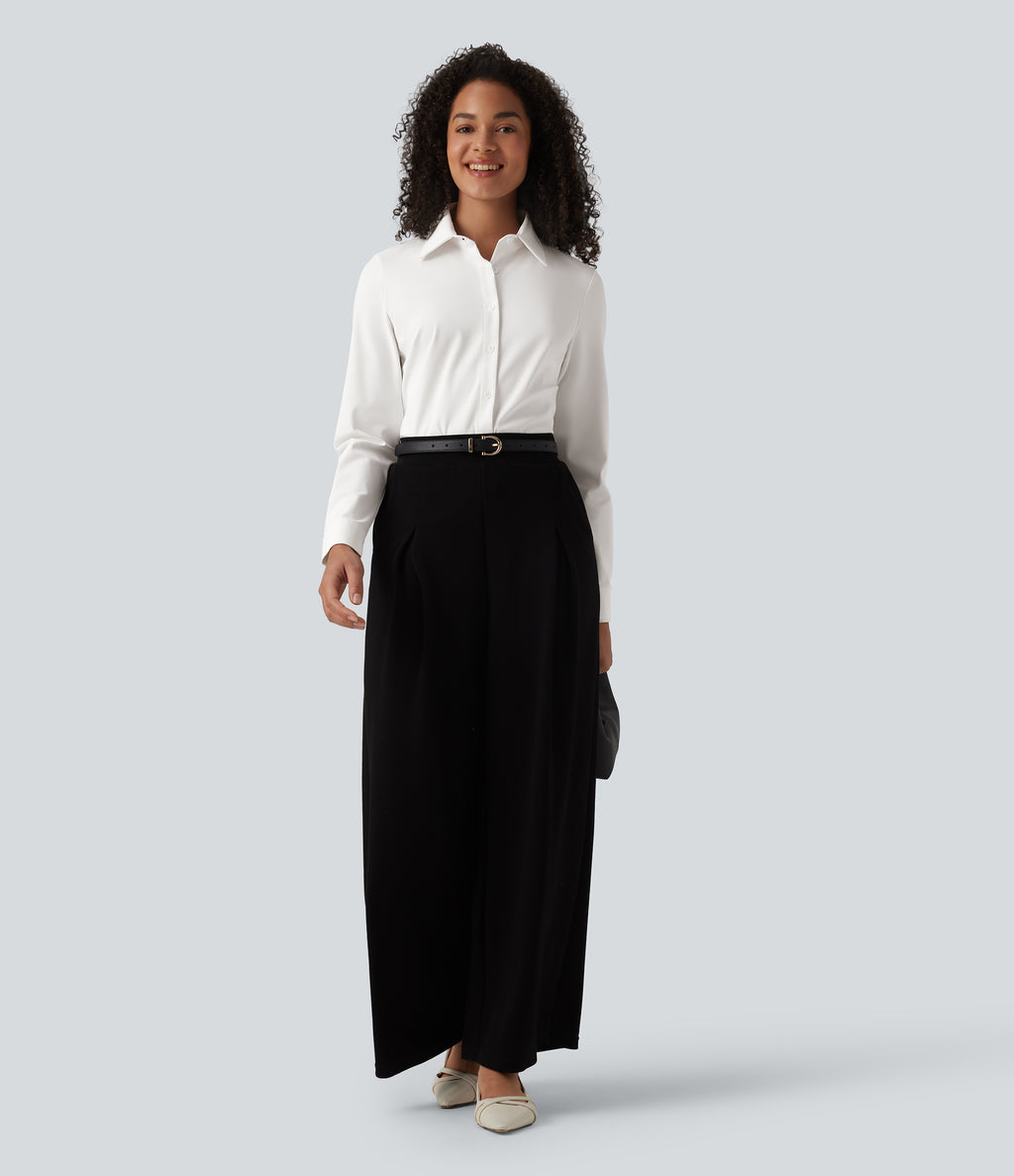 Wrinkle Recovery Collar Long Sleeve Quick Dry Work Shirt — White — view 7