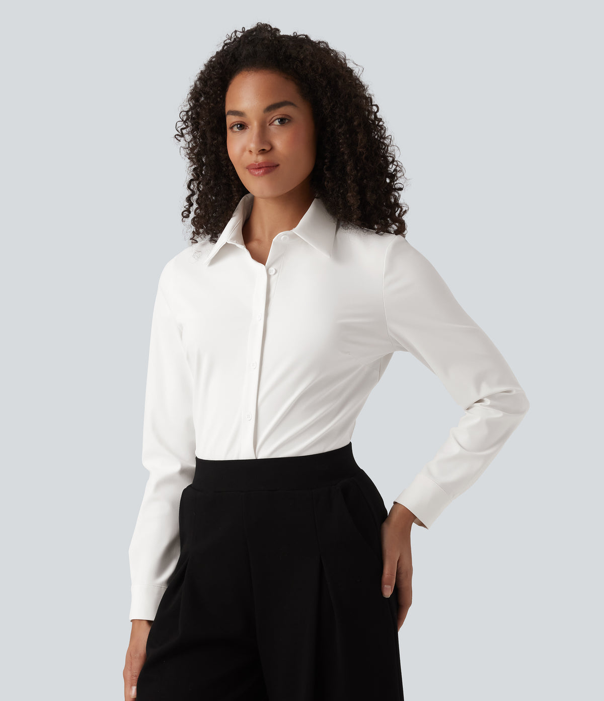 Wrinkle Recovery Collar Long Sleeve Quick Dry Work Shirt — White — view 3
