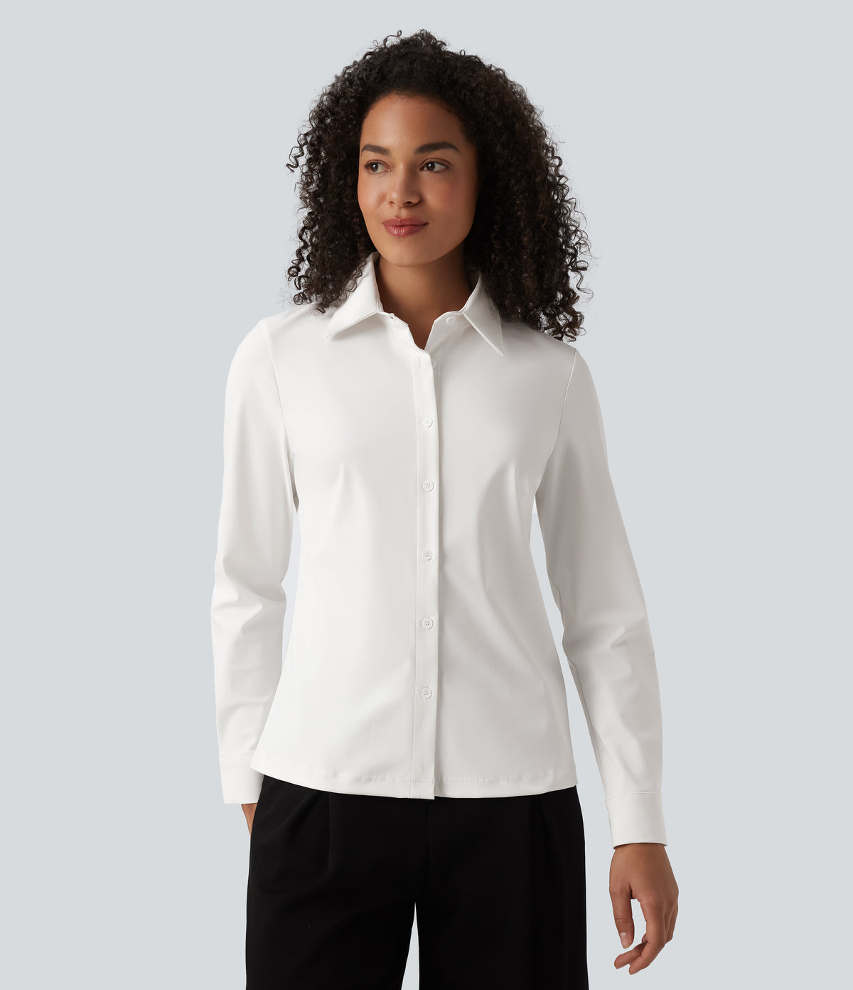 Wrinkle Recovery Collar Long Sleeve Quick Dry Work Shirt — White — view 6