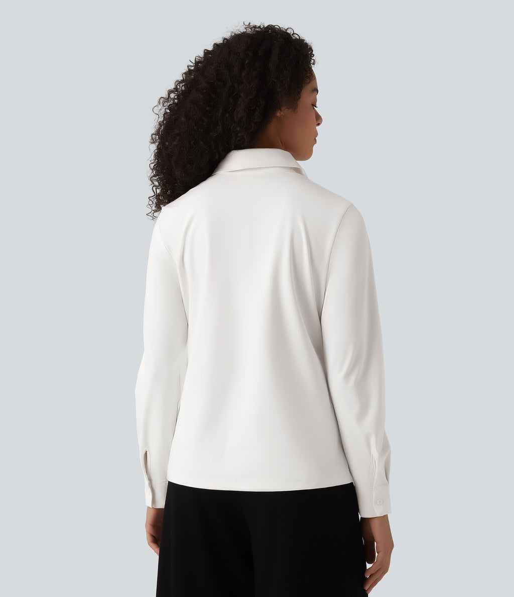 Wrinkle Recovery Collar Long Sleeve Quick Dry Work Shirt — White — view 2