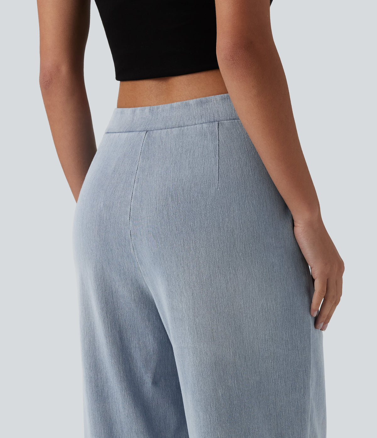 Asymmetric Mid Rise Straight Leg Casual Jeans with Pockets — Baltic Sea Blue Denim — view 4