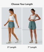 Mid Rise Drawstring Contrast Mesh 2-in-1 Flowy Yoga Shorts 7'' — Mineral Blue — view 2
