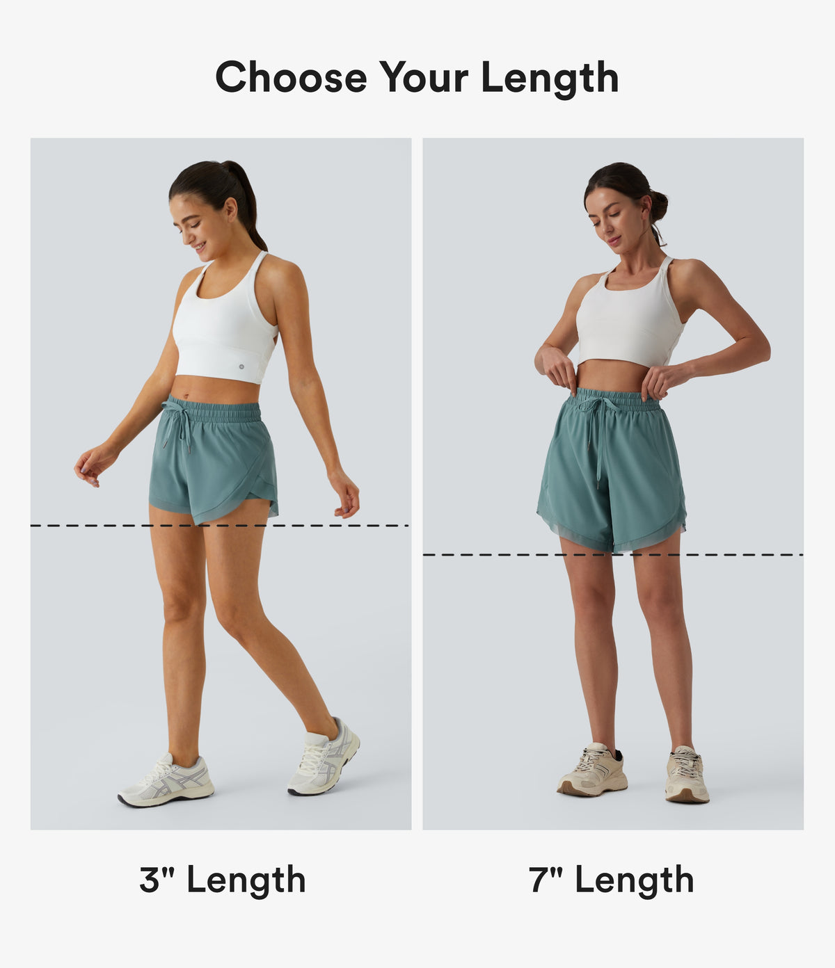 Mid Rise Drawstring Contrast Mesh 2-in-1 Flowy Yoga Shorts 7'' — Mineral Blue — view 2