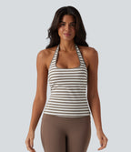 Halter Stripe Yoga Tank Top — Café Mocha — view 3