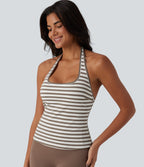 Halter Stripe Yoga Tank Top — Café Mocha — view 1