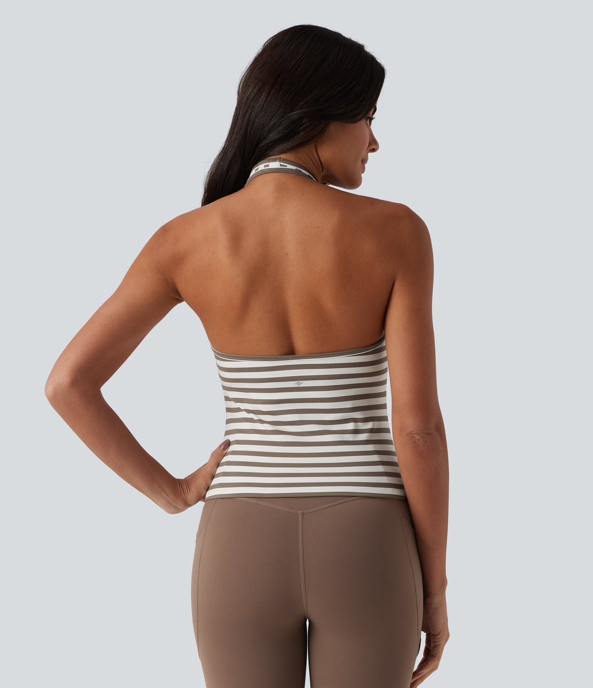 Halter Stripe Yoga Tank Top — Café Mocha — view 2