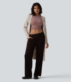 Hooded Long Sleeve Open Front Longline Casual Cardigan — Oatmeal Khaki — view 2