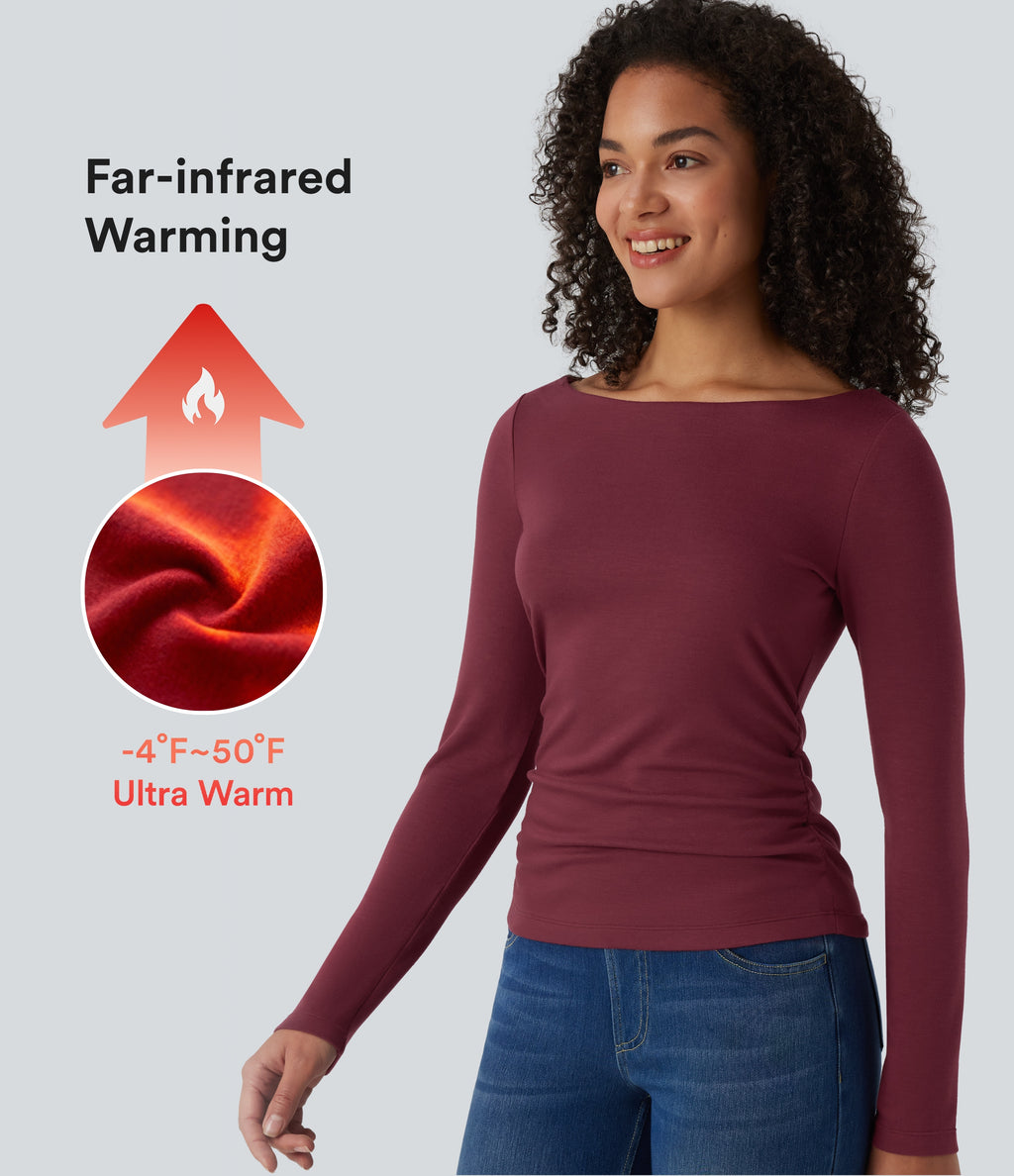 HeatCore Boat Neck Long Sleeve Warming Work Shirt — Cordovan — view 1