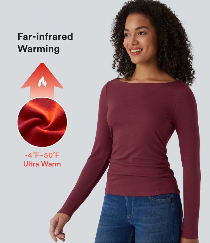 HeatCore Boat Neck Long Sleeve Warming Work Shirt — Cordovan — view 1