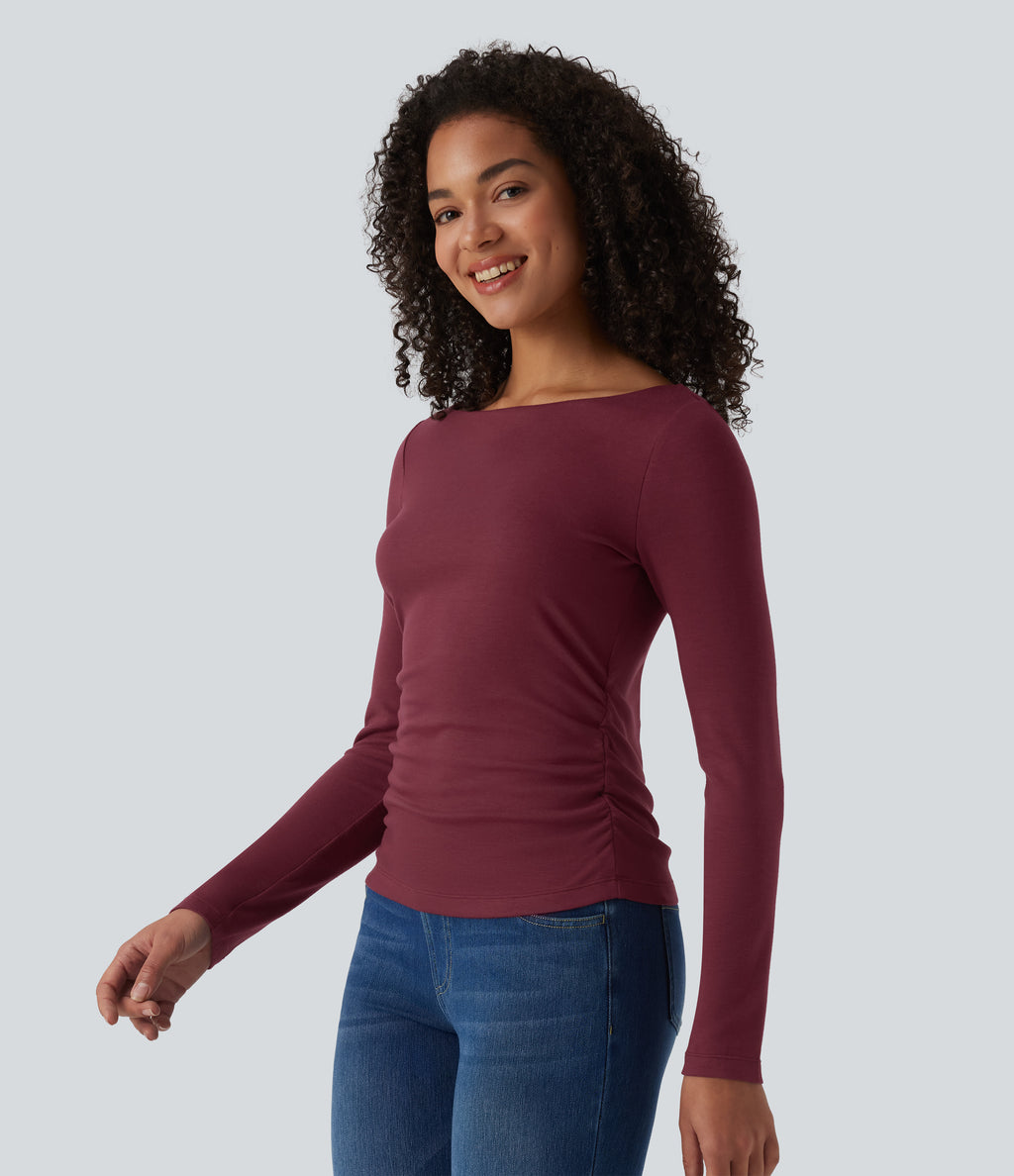HeatCore Boat Neck Long Sleeve Warming Work Shirt — Cordovan — view 5