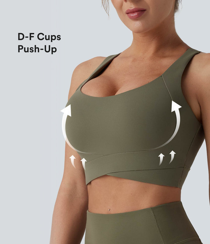Medium Support Push-Up Crisscross Adjustable Straps Training Sports Bra DD-F Cups — Grass Grey Green — view 1