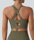 Medium Support Push-Up Crisscross Adjustable Straps Training Sports Bra DD-F Cups — Grass Grey Green — view 5