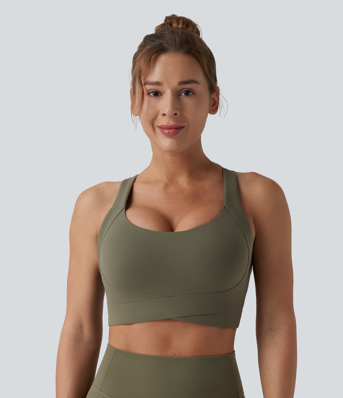 Medium Support Push-Up Crisscross Adjustable Straps Training Sports Bra DD-F Cups — Grass Grey Green — view 3