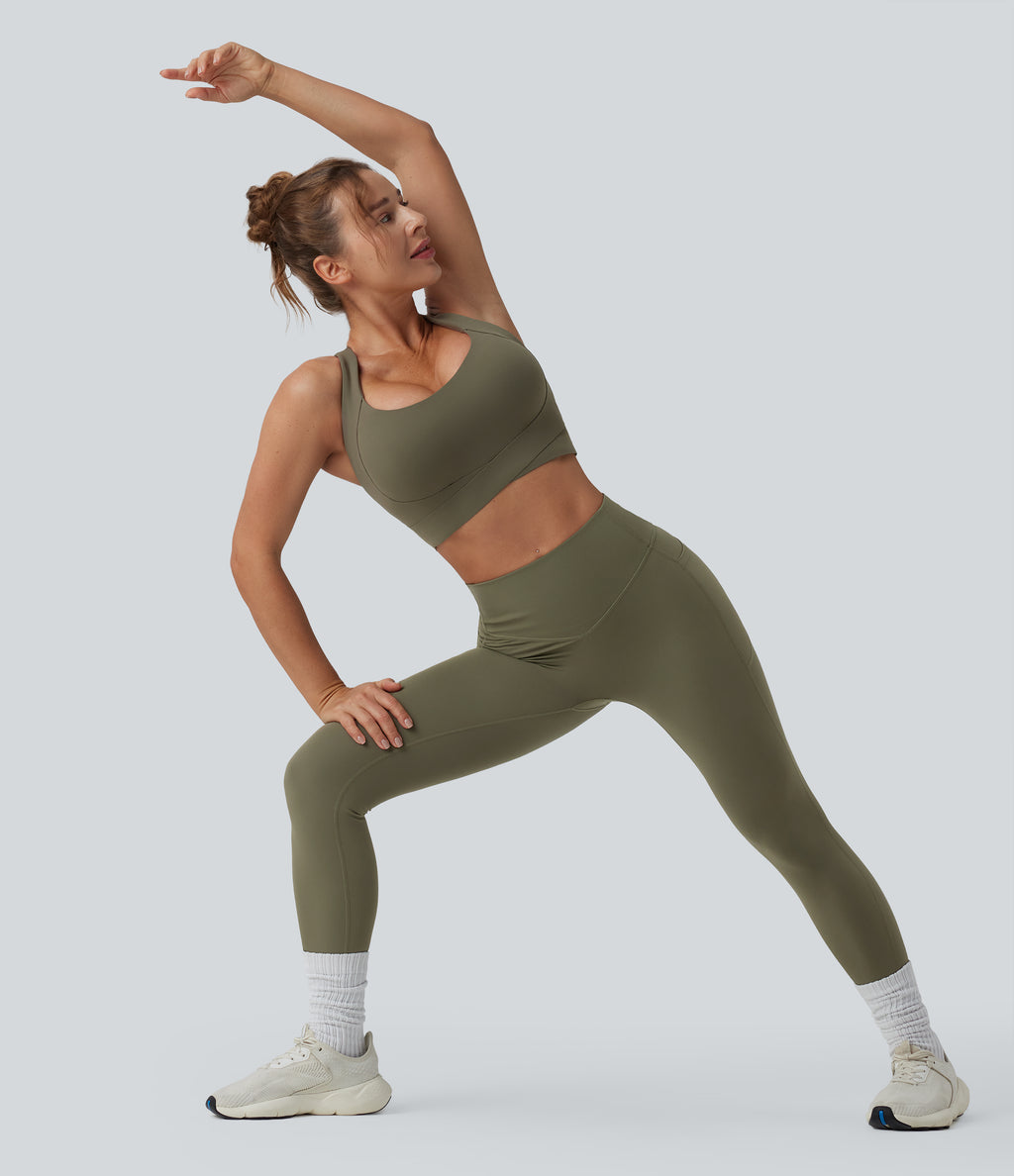 Medium Support Push-Up Crisscross Adjustable Straps Training Sports Bra DD-F Cups — Grass Grey Green — view 6