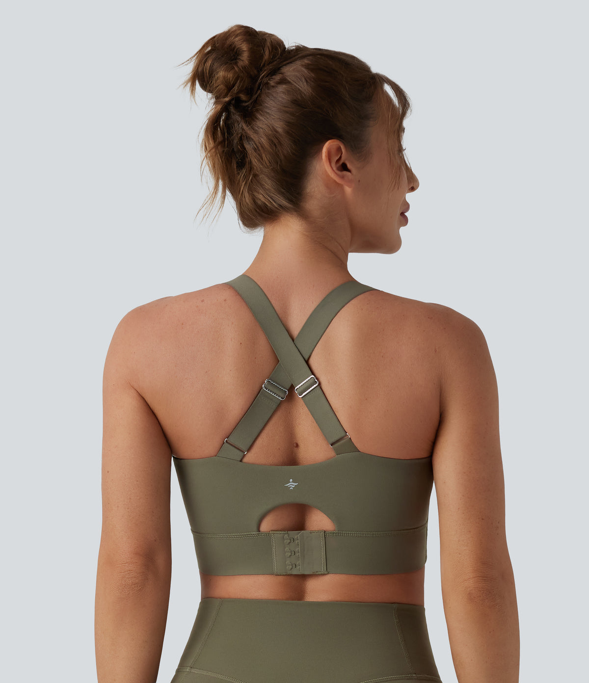 Medium Support Push-Up Crisscross Adjustable Straps Training Sports Bra DD-F Cups — Grass Grey Green — view 2