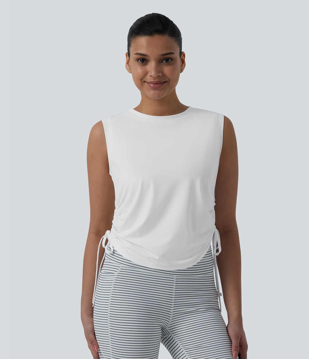 Round Neck Drawstring Hem InstantCool Quick Dry Running Tank Top-UPF50+ — White — view 3