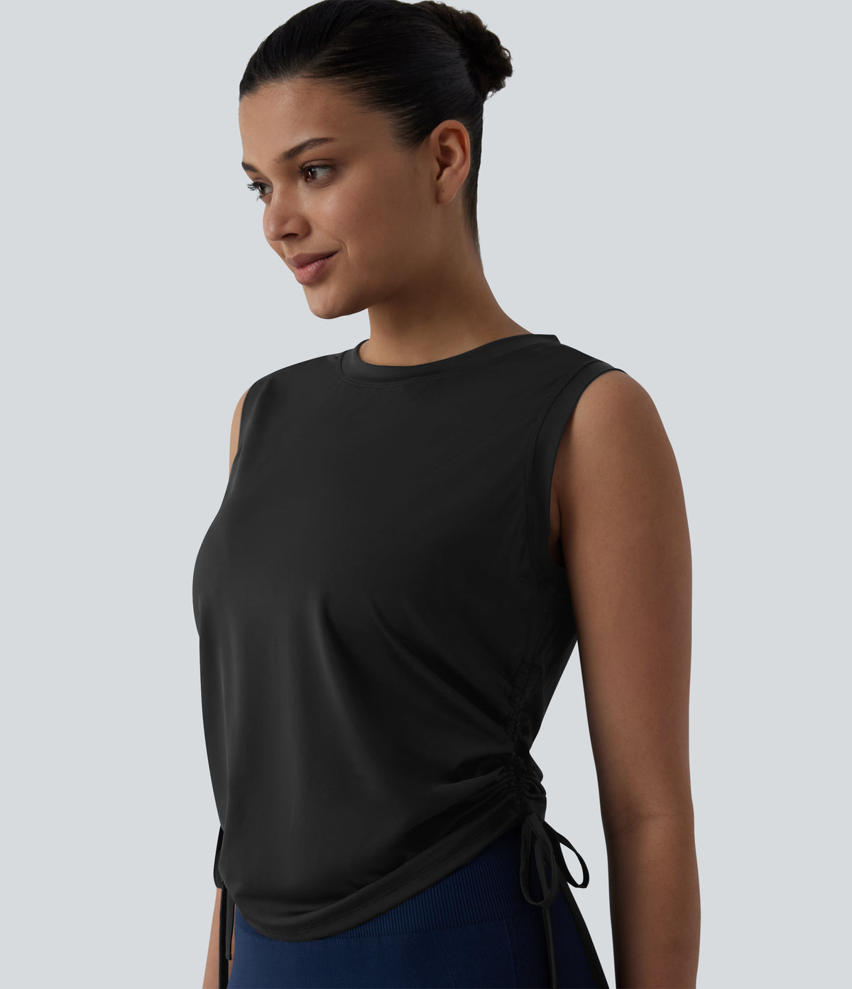 Round Neck Drawstring Hem InstantCool Quick Dry Running Tank Top-UPF50+ — Black — view 6