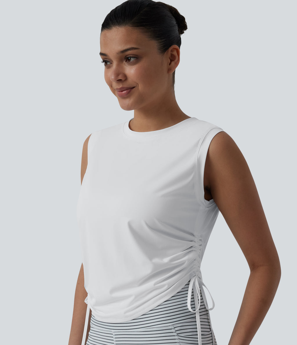 Round Neck Drawstring Hem InstantCool Quick Dry Running Tank Top-UPF50+ — White — view 1