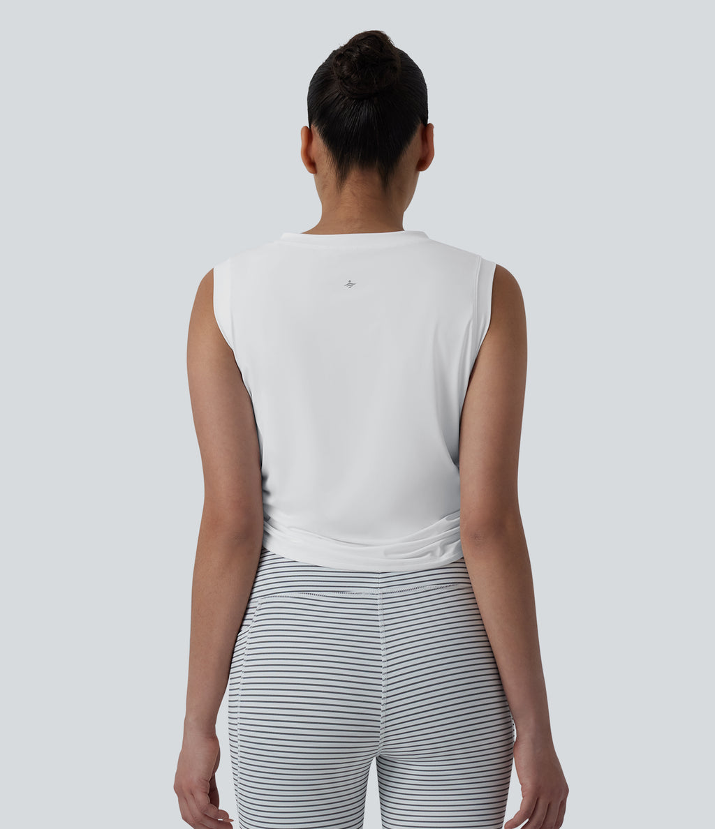 Round Neck Drawstring Hem InstantCool Quick Dry Running Tank Top-UPF50+ — White — view 2