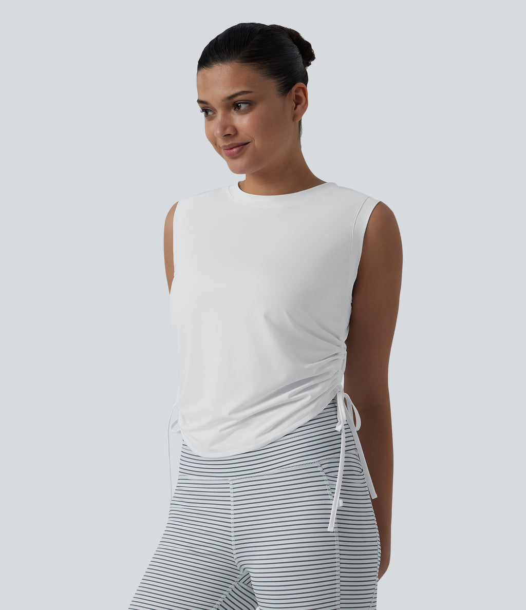 Round Neck Drawstring Hem InstantCool Quick Dry Running Tank Top-UPF50+ — White — view 4