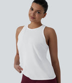Racerback Pleated Round Neck Quick Dry Yoga Tank Top — White — view 5