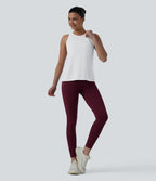 Racerback Pleated Round Neck Quick Dry Yoga Tank Top — White — view 6