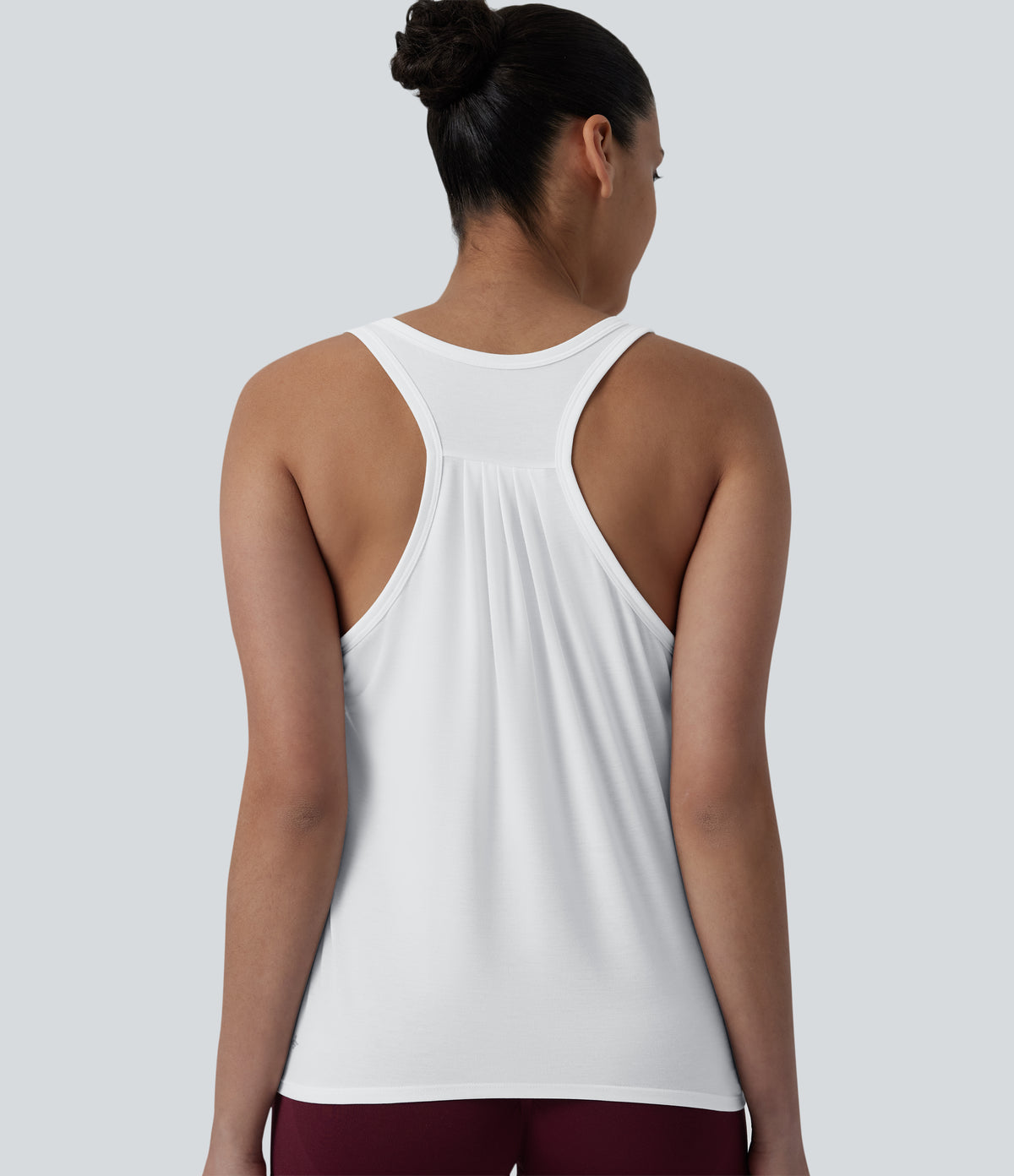 Racerback Pleated Round Neck Quick Dry Yoga Tank Top — White — view 1