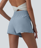 Reflective High Waisted 2-in-1 Quick Dry Workout Shorts with Pockets — Ballad Blue — view 2