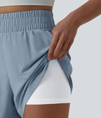 Reflective High Waisted 2-in-1 Quick Dry Workout Shorts with Pockets — Ballad Blue — view 4