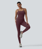 Double Straps Twisted Backless Cropped Yoga Tank Top-Longer Length — Evening Red — view 6