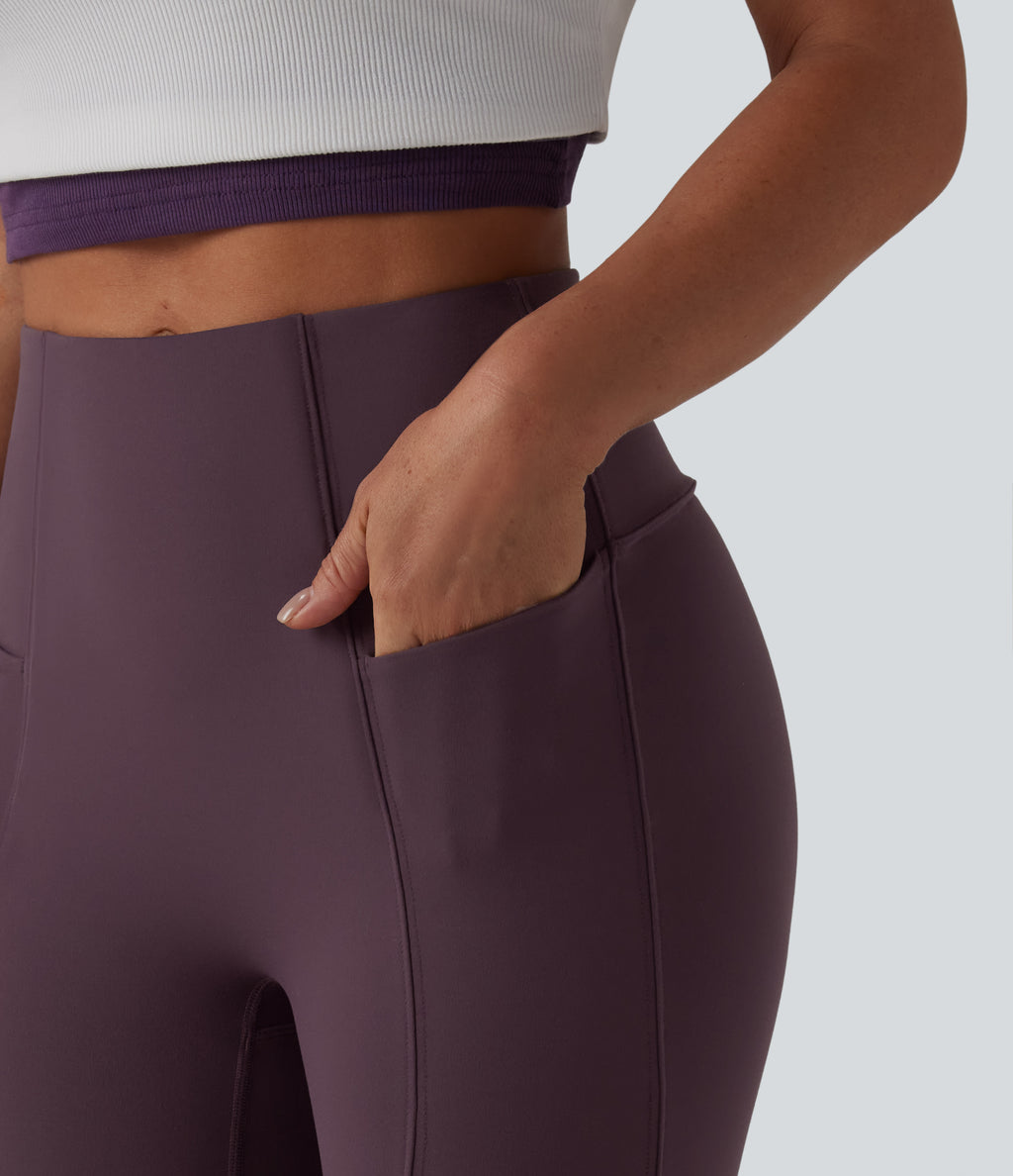 High Waisted Tummy Control 7/8 Casual Leggings with Pockets — Dusky Evening purple — view 5