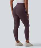 High Waisted Tummy Control 7/8 Casual Leggings with Pockets — Dusky Evening purple — view 2