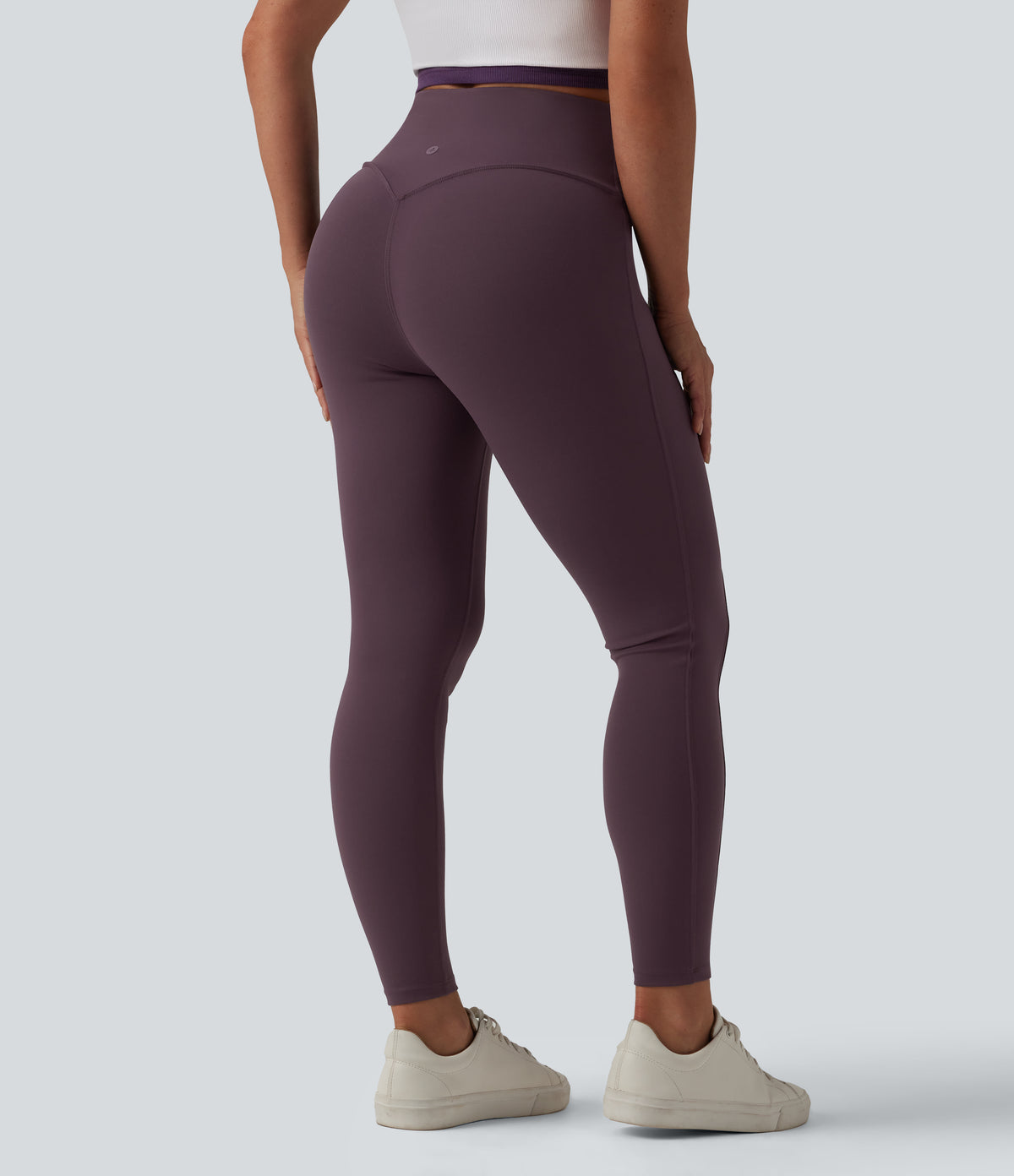 High Waisted Tummy Control 7/8 Casual Leggings with Pockets — Dusky Evening purple — view 2