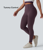 High Waisted Tummy Control 7/8 Casual Leggings with Pockets — Dusky Evening purple — view 1