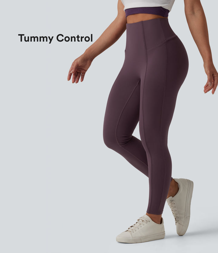 High Waisted Tummy Control 7/8 Casual Leggings with Pockets — Dusky Evening purple — view 1